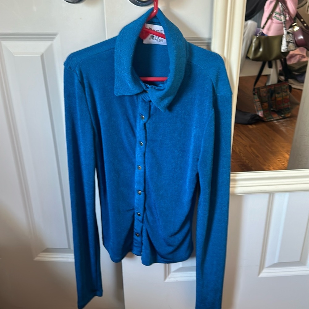 Princess Polly Blue Shiny Button Up